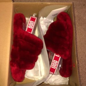 Fluff Yeah Red Ugg Slides